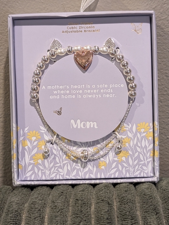 Jewelry - Mom Heart Charm Adjustable Bracelet Set - Silver with Rose Gold Accent